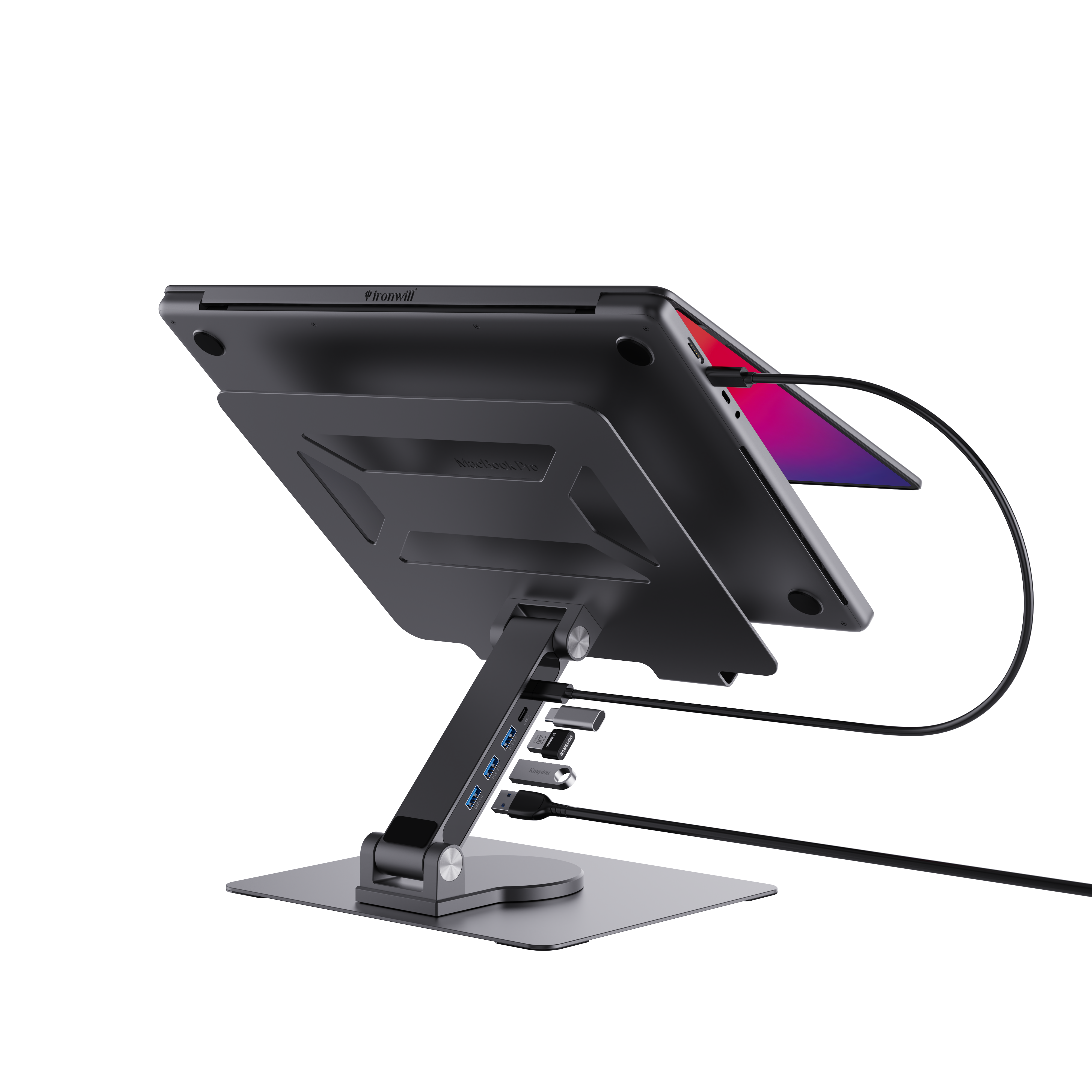 Ironwill® Essentials Laptop Standaard & Hub - Space Grey