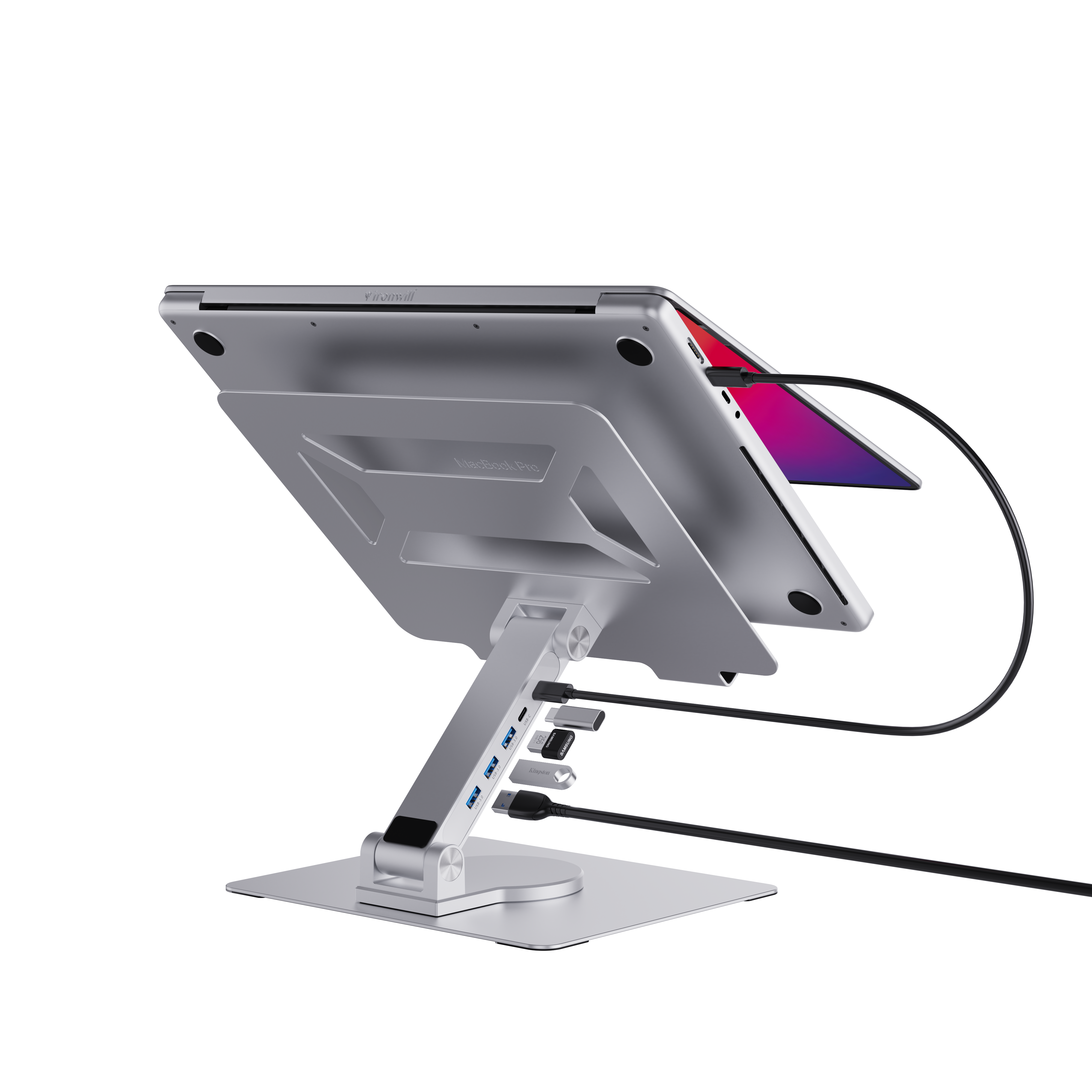 Ironwill® Essentials Laptop Standaard & Hub - Silver